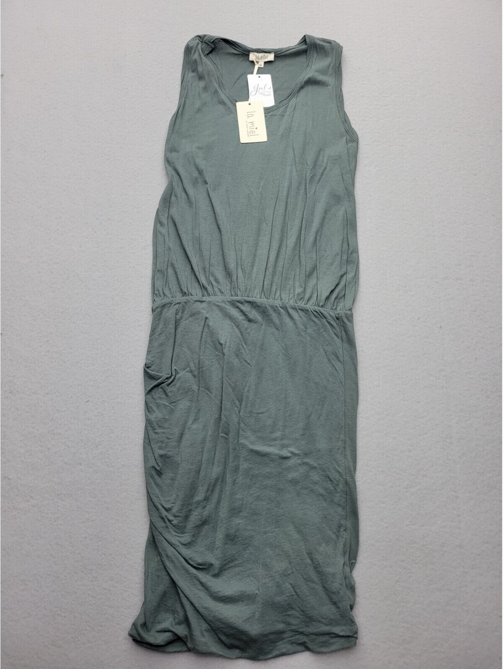 La Miel Women's Dress Medium Green Drop Waist Midi Solid T Shirt Casual Party
